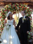 bride and groom at gazebo